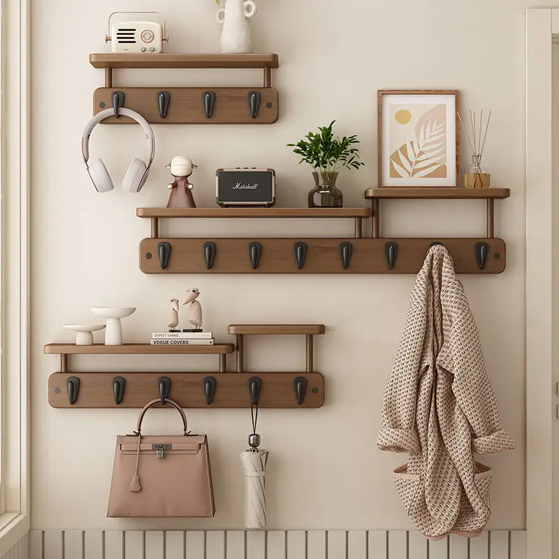 Nordic Wall Mounted Clothes Rack Solid Wood Coat Hooks Odern Home Storage Organization Hanging Clothes Key Mounted Coat Racks