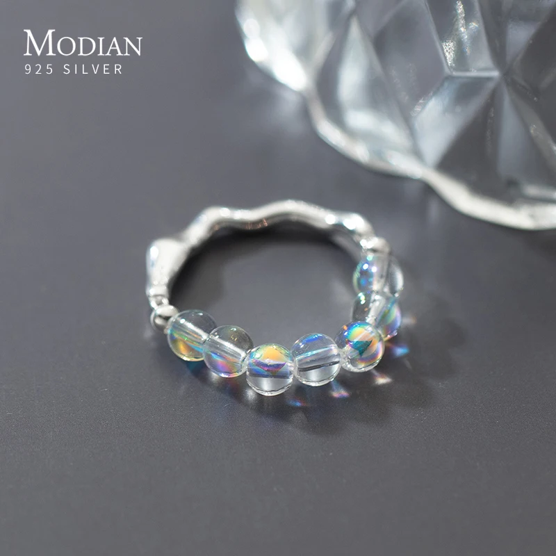 Modian 925 Sterling Silver Irregular Crystal Sparkling Adjustable Finger Ring for Women Anniversary Gift Fine Jewelry Free Size