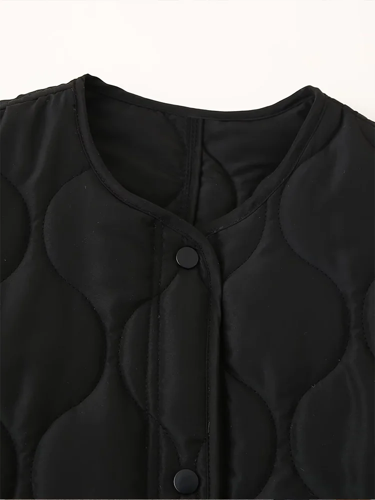 Veste en coton matelassé à col rond pour femmes, simple boutonnage, vêtements amples, style européen et américain, à la mode, nouveau