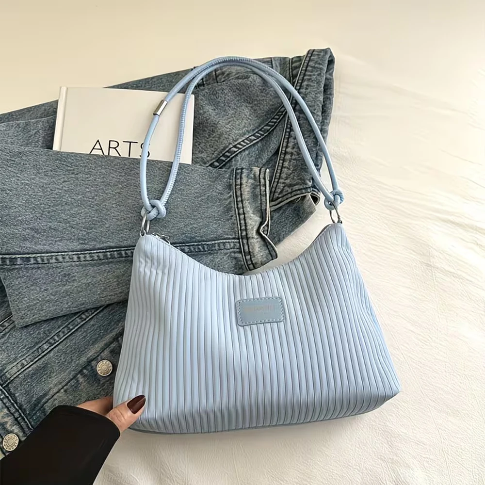 Crossbody Bag, Retro Fashion Striped Women's Shoulder Bag, Large Capacity Pleated Design Underarm Bag