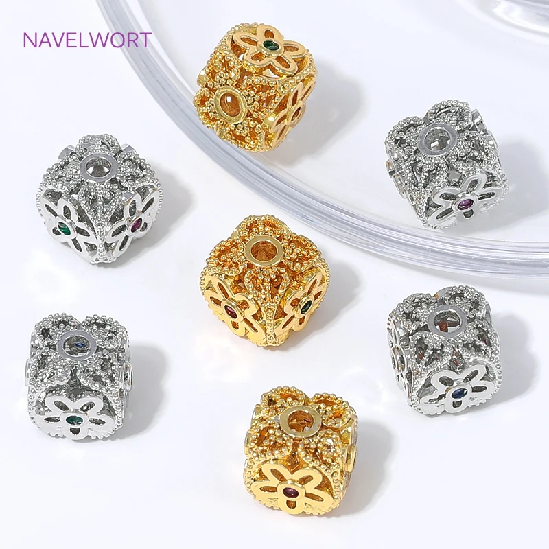 18K Gold Plated Hollow Filigree Spacer Beads,Brass Metal Square Loose Bead,Separator For Beads,DIY Jewelry Making Accessories view 5