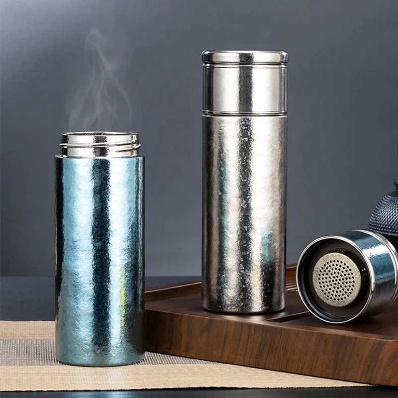 500ml Pure Titanium Thermos Cup With Tea Bin,Antibacterial Fresh-keeping Mildew,High-end Gifts,Portable Business Water Bottle