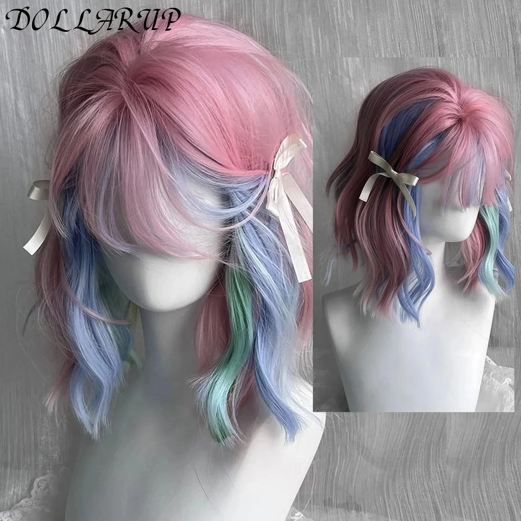 JKL مماثلة مجعد قصير الباروكات الاصطناعية قوس قزح الملونة حورية البحر شعر مستعار للنساء تأثيري هالوين زي متعدد الألوان #4