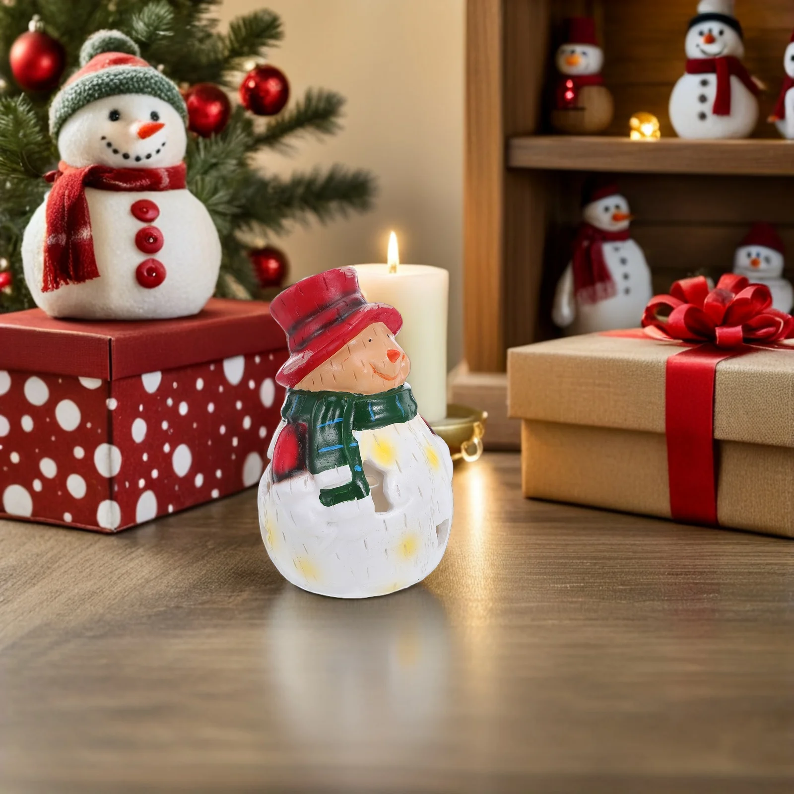 

Christmas Snowman LED Night Light Resin Decorative Glowing Holiday Tabletop Lamp Xmas Winter Snowman Accent Light