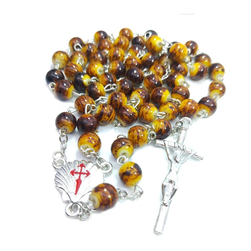 Catholic Santiago Jewelry Glass Beads Crucifix Pendant Rosary Necklace For Men Women