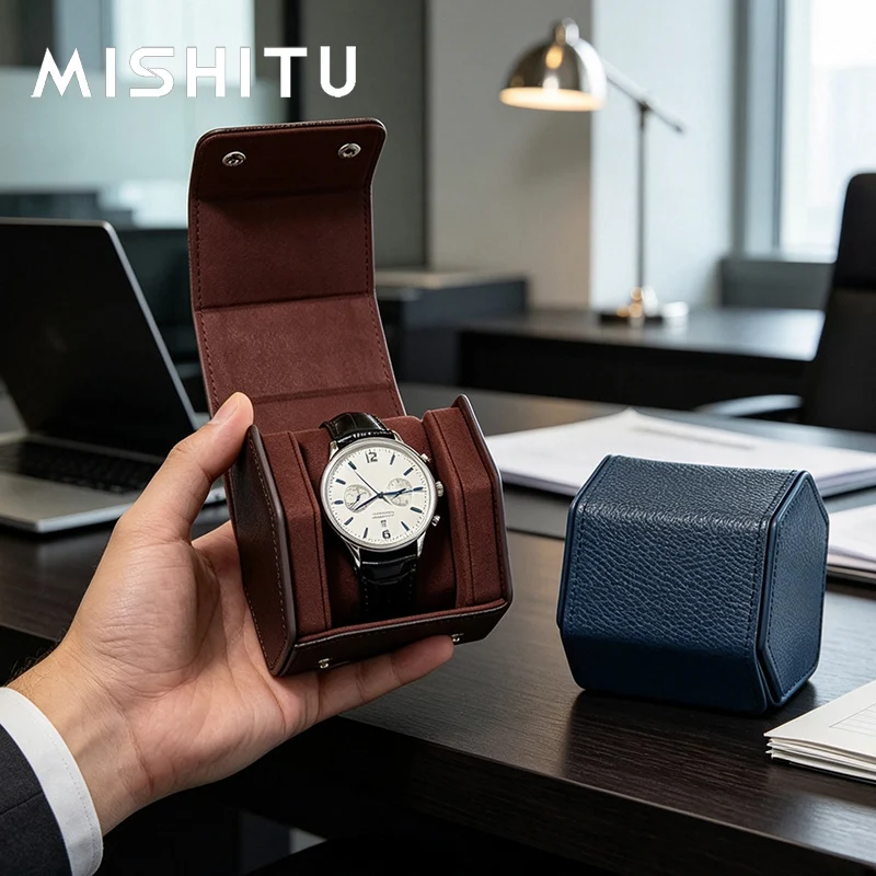 MISHITU Single Watch Storage Bag Premium PU Leather Travel Watch Packaging Bag Watch Gift Bag Portable Storage Bag Wrist Watch