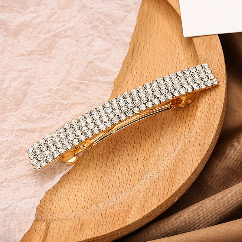 Korean Bling Hair Accessories Full Crystal Luxury Hair Barrette Diamante French Clip For Women Girls