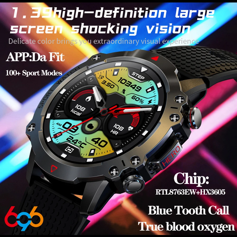 

Smart Watch Men 1.39'' HD Screen Blue Tooth Call Wrist Watches 100+ Sport Modes 450mAh Battery Health Clock Outdoor Smartwatch