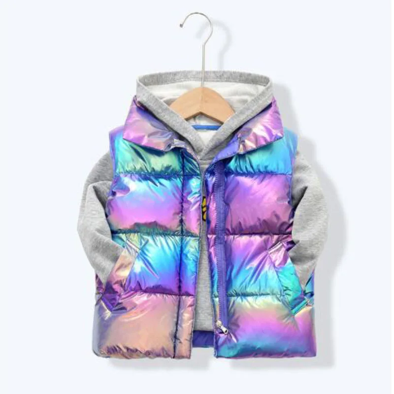 Winter jacket vest boys girls clothes 4-15 years old CUHK kids dazzle color glossy fashion sports new Korean children\'s clothing