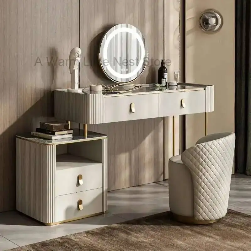 

Storage Modern Light Mirror Vanity Organizer Table Nordic Dressing Table Aesthetic Make Up Comoda Do Quarto Room Furniture