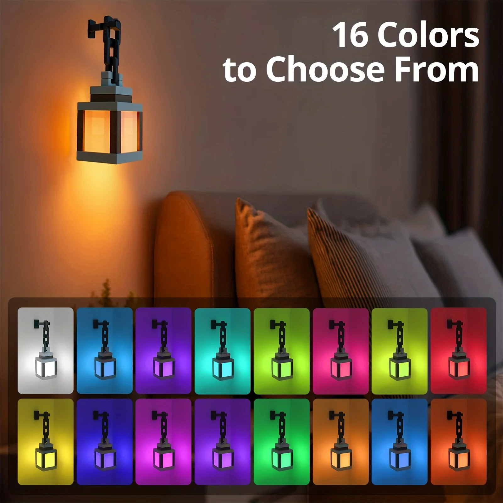 ピクセルランタンナイトライト-16色変化ledムードライト、リモコン付き、寝室の装飾ギフトに最適、デスクや壁に取り付け可能