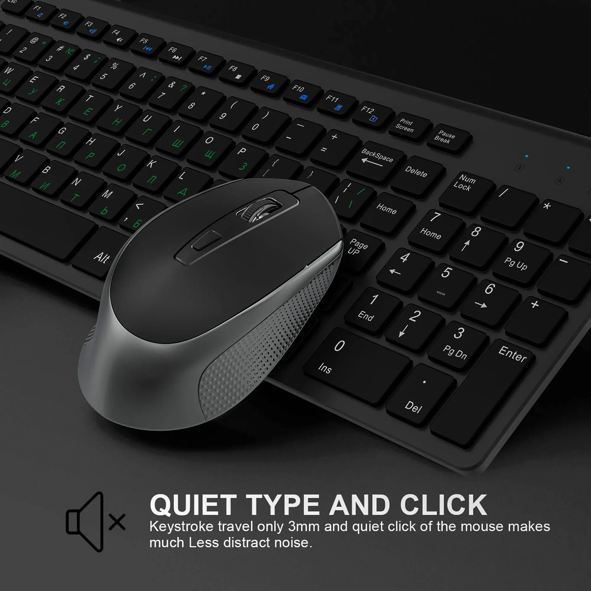 Set Mouse Keyboard nirkabel 2.4G, tata letak Rusia, desain ramping portabel USB, Keyboard ergonomis dan Mouse Kombo untuk Notebook Laptop