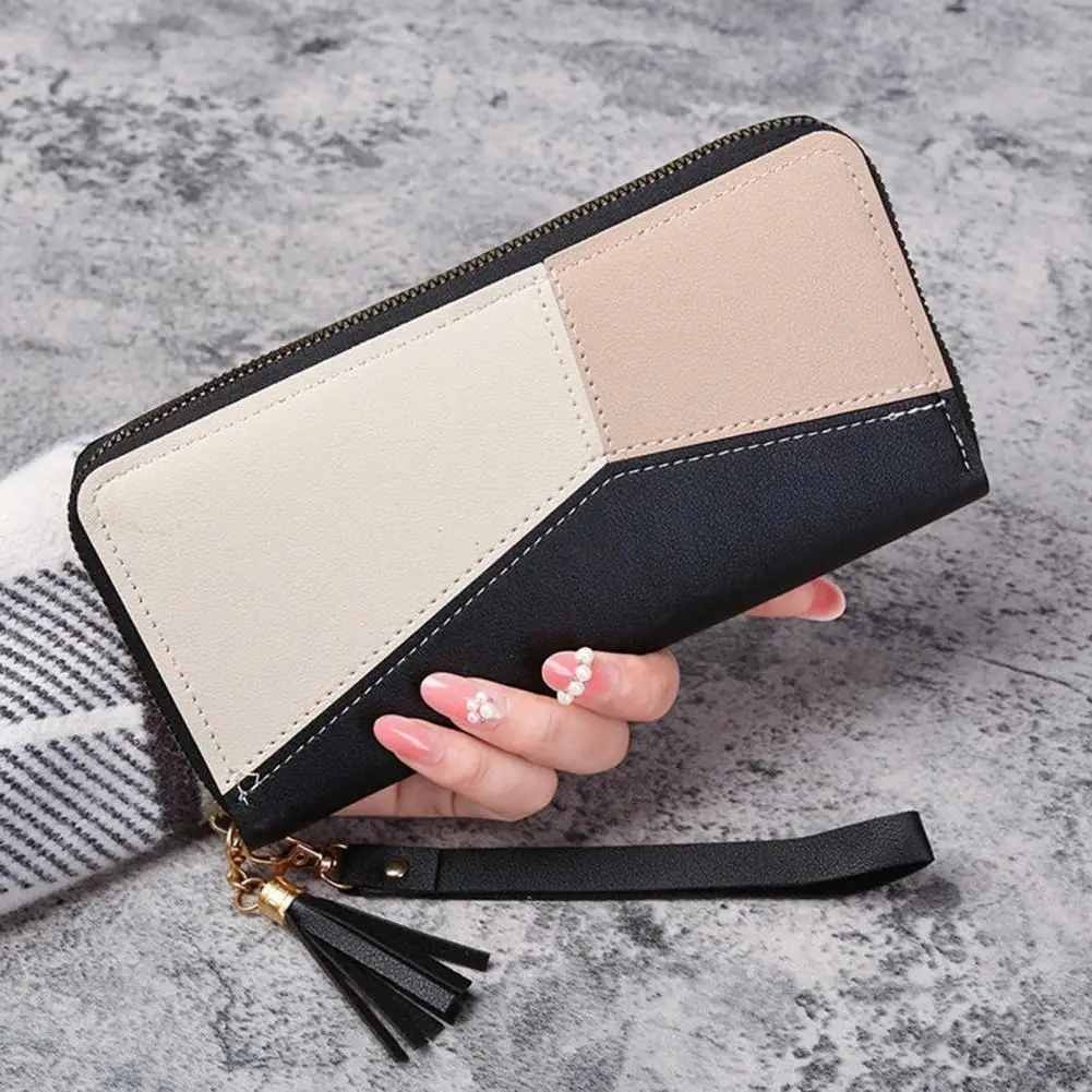

Color Matching Wallet Colorblock Patchwork Women's Wallet with Zipper Closure Multi Pockets Large Capacity for Phone Cash Cards