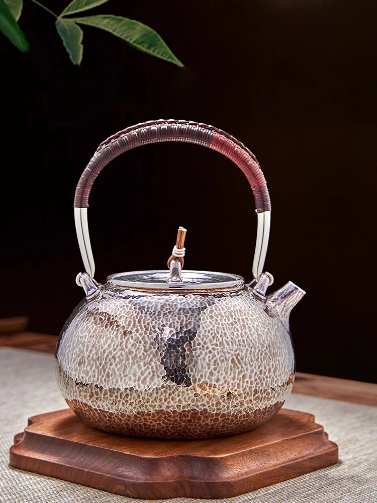 

Pure silver 99.9% boiling teapot, handmade, one Japanese style tea ceremony boiling teapot, boiling water brewing teapot