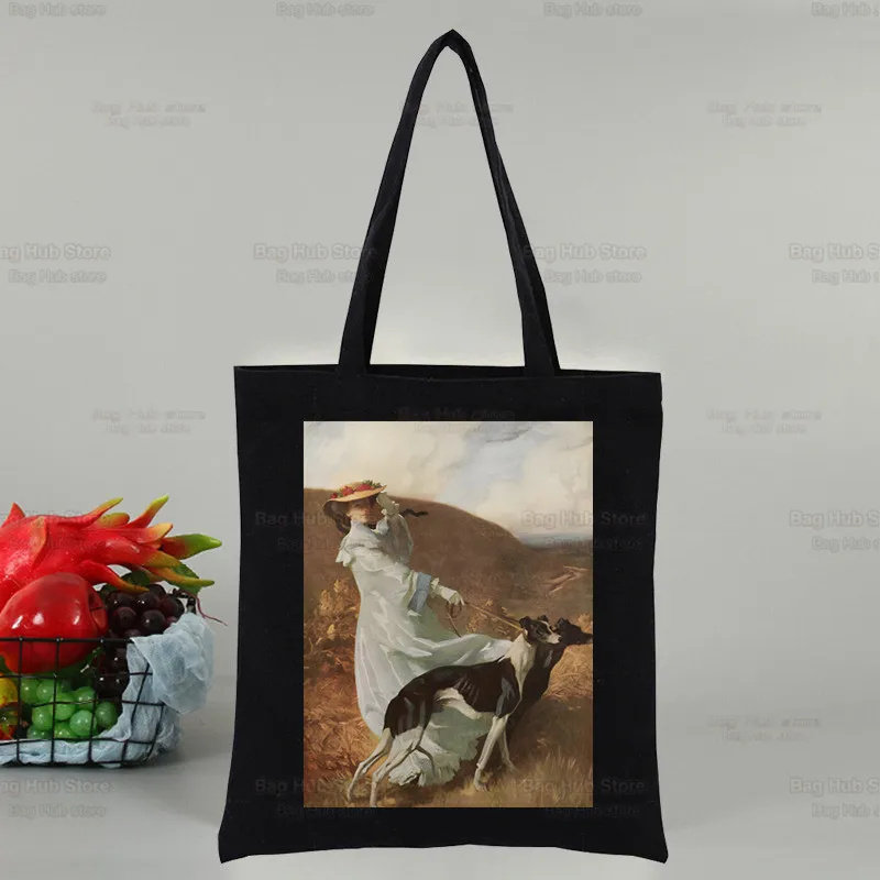 السلوقي الكلب مجنون السلوقي سيدة أكياس التسوق قماش حمل حقيبة حقائب الكتف صديقة للبيئة قابلة لإعادة الاستخدام لطيف حقيبة مدرسية