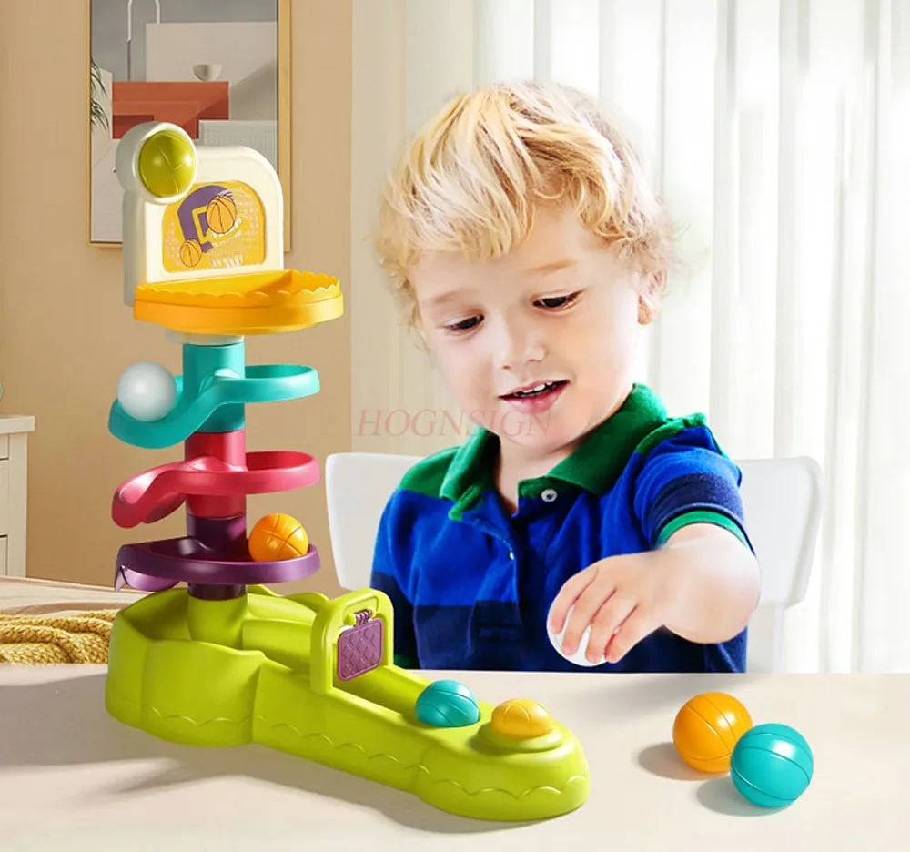 Shooting, spinning, and enjoying 6-month-old baby puzzle fun early childhood education rolling ball track children's toys