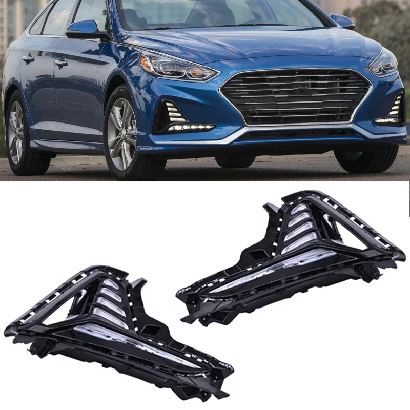 

1Set LED DRL Headlight For Hyundai Sonata 2018 2019 Fog Light Fog Lamp Cover Headlight Driving Light Daytime Running Lights