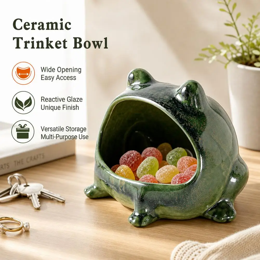 Big-Mouth Frog Seasoning Jar Ceramic Frog Ceramic Storage Bowl Creative Animal Figurine Key Candy Sundries Container Entrance