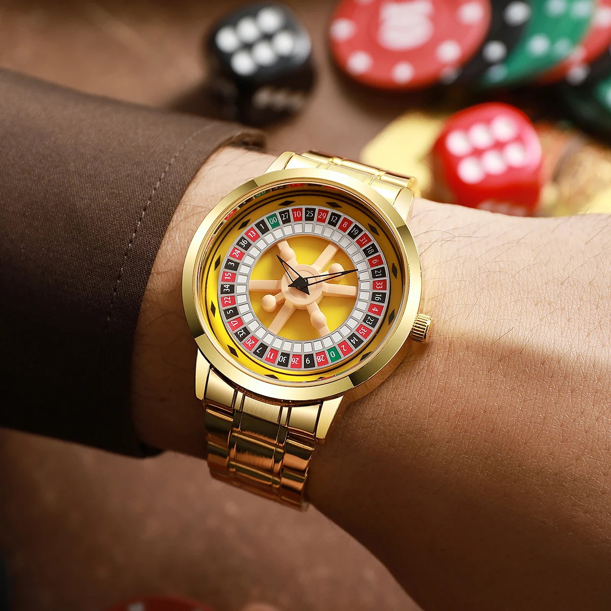 2026 Men Quartz Watch Game Roulette Dial Unique Stainless Steel Band Luxury Fashion Wristwatch Creative Personality Male Clock