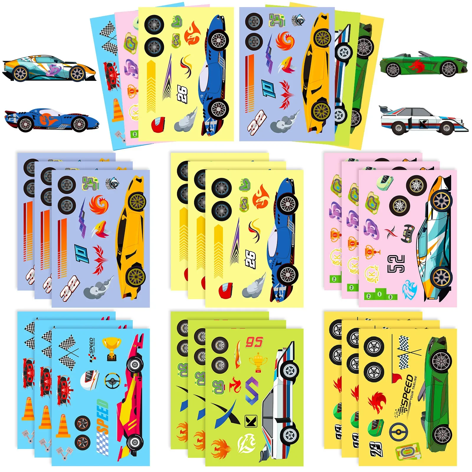 6/12 blätter Racing Auto Puzzle Aufkleber Spiel Machen ein Gesicht Kinder Montieren Jigsaw DIY Dekoration Kinder Pädagogisches Spielzeug party Geschenke