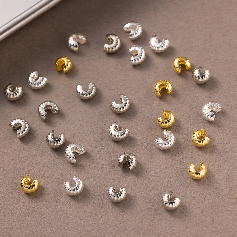 50 Stück 18K vergoldete offene Quetschperlen-Abdeckungen, gestreifte Quetsch-Endperlen, Stopper, DIY-Handwerkszubehör für die Schmuckherstellung – Detail 5