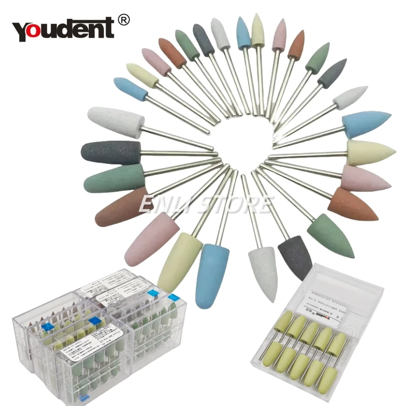 

10Pcs/Box 2.35mm Dental Silicone Rubber Polishers Burs Grinding Heads Teeth Whitening Dental Polishing Nail Drill Bit