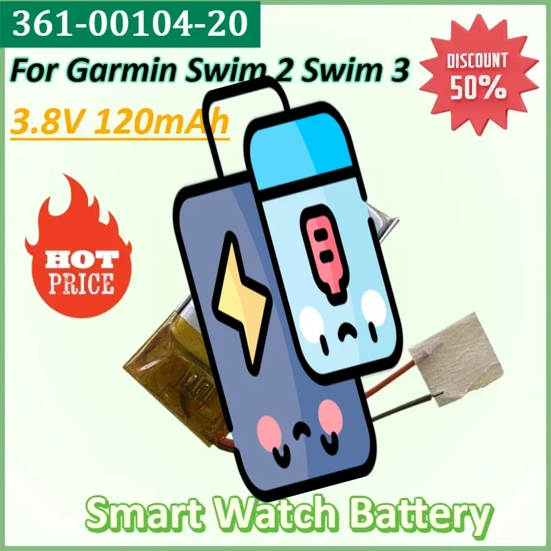 

361-00104-20 3.8V 120mAh Smart Watch Battery for Garmin Swim 2 Swim 3 High Quality Batteries