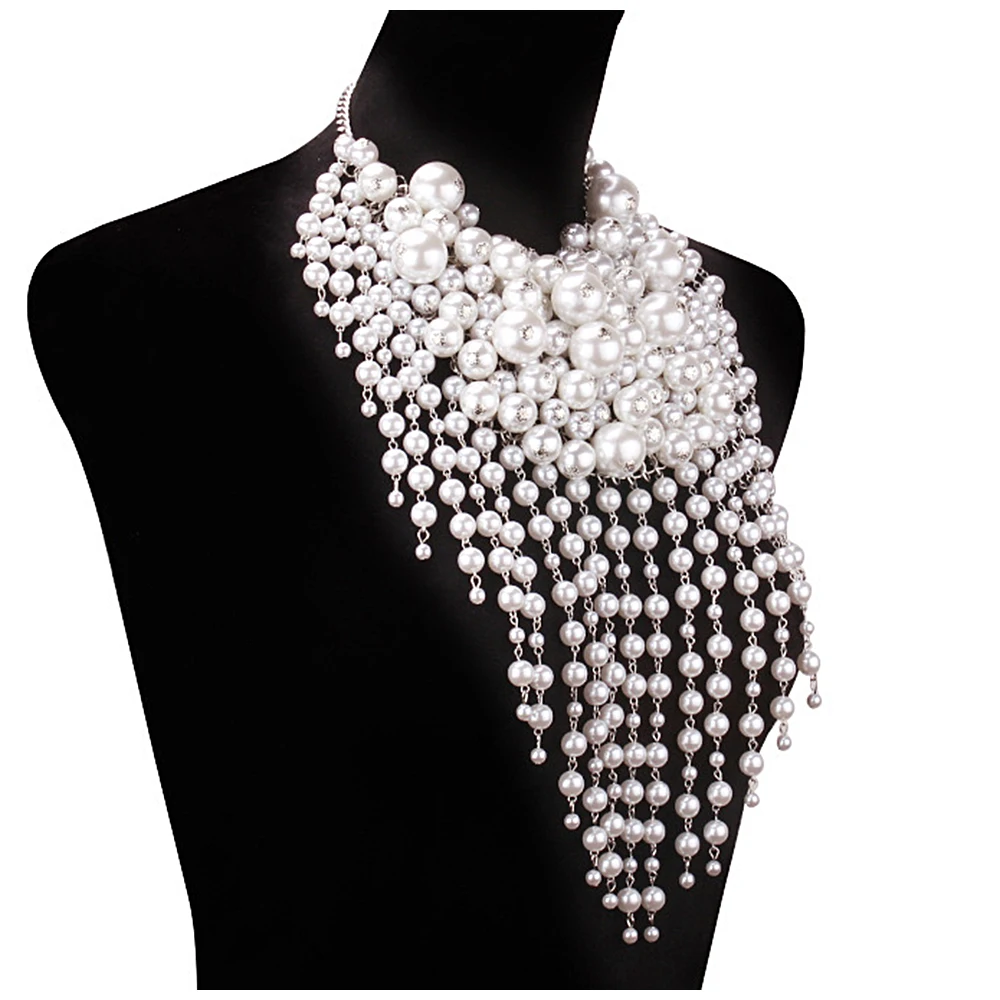 KAYMEN Luxury Exaggerate Chunky Pearls Necklace Earrings Jewelry Sets Beaded Statement Necklaces Collar Chokers for Women Girls