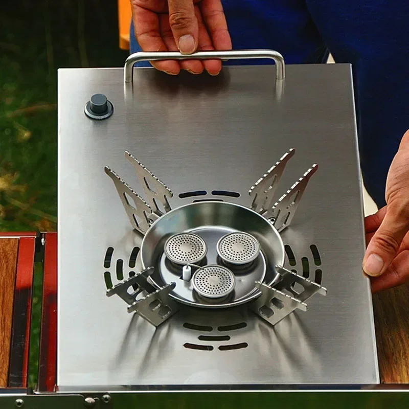 New Outdoor Gas Stove Three-core Windproof Stove Self-driving Travel Split Camping Cooker Picnic High-power Fierce Stove