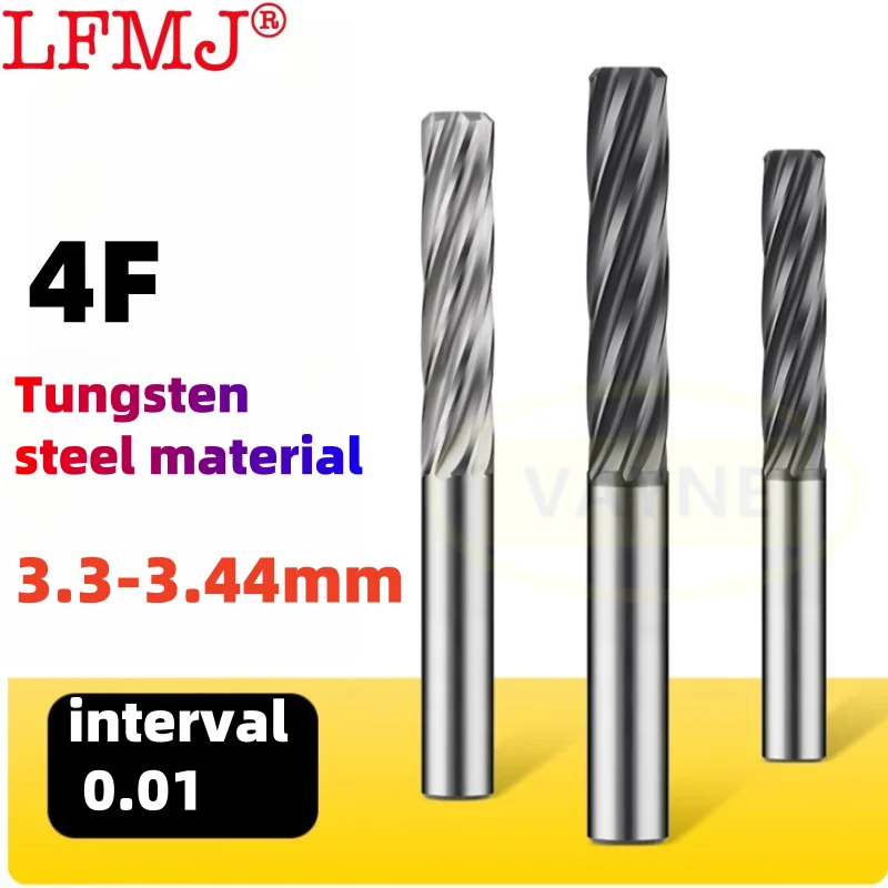 

1 шт. 3,3 мм-3,44 мм твердосплавная машинная развертка, спиральный резак по металлу, 4 флейты, винтовая развертка с ЧПУ, режущий инструмент, сталь с покрытием 3,31 3,35 3,4