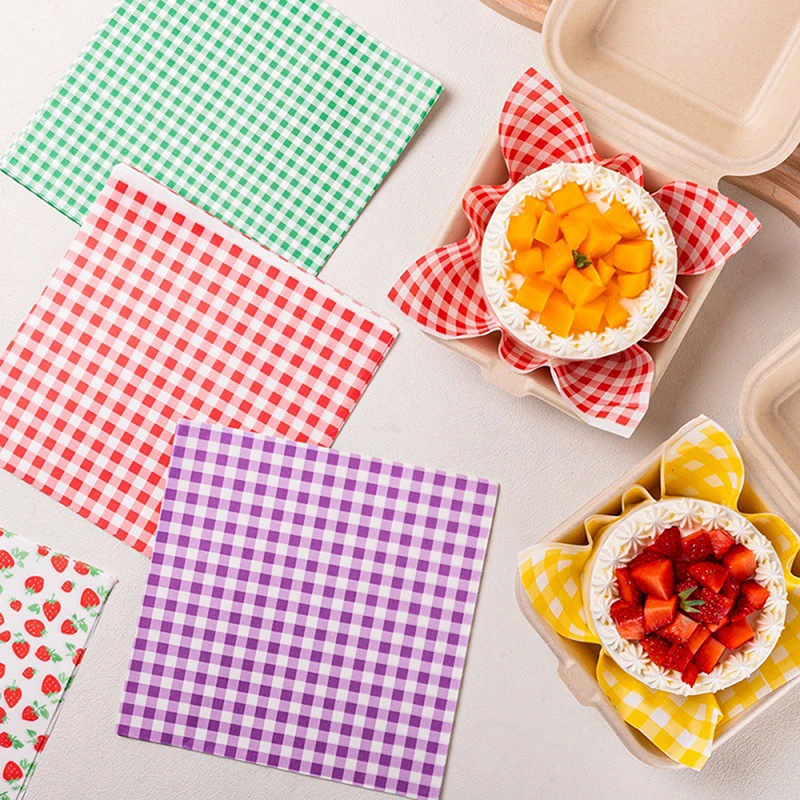 C 100Pcs Greaseproof Paper Liners Sandwich Wrapping Paper 7 Colors Wax Paper Sheets For BBQ Picnic Festival Party Fast Food