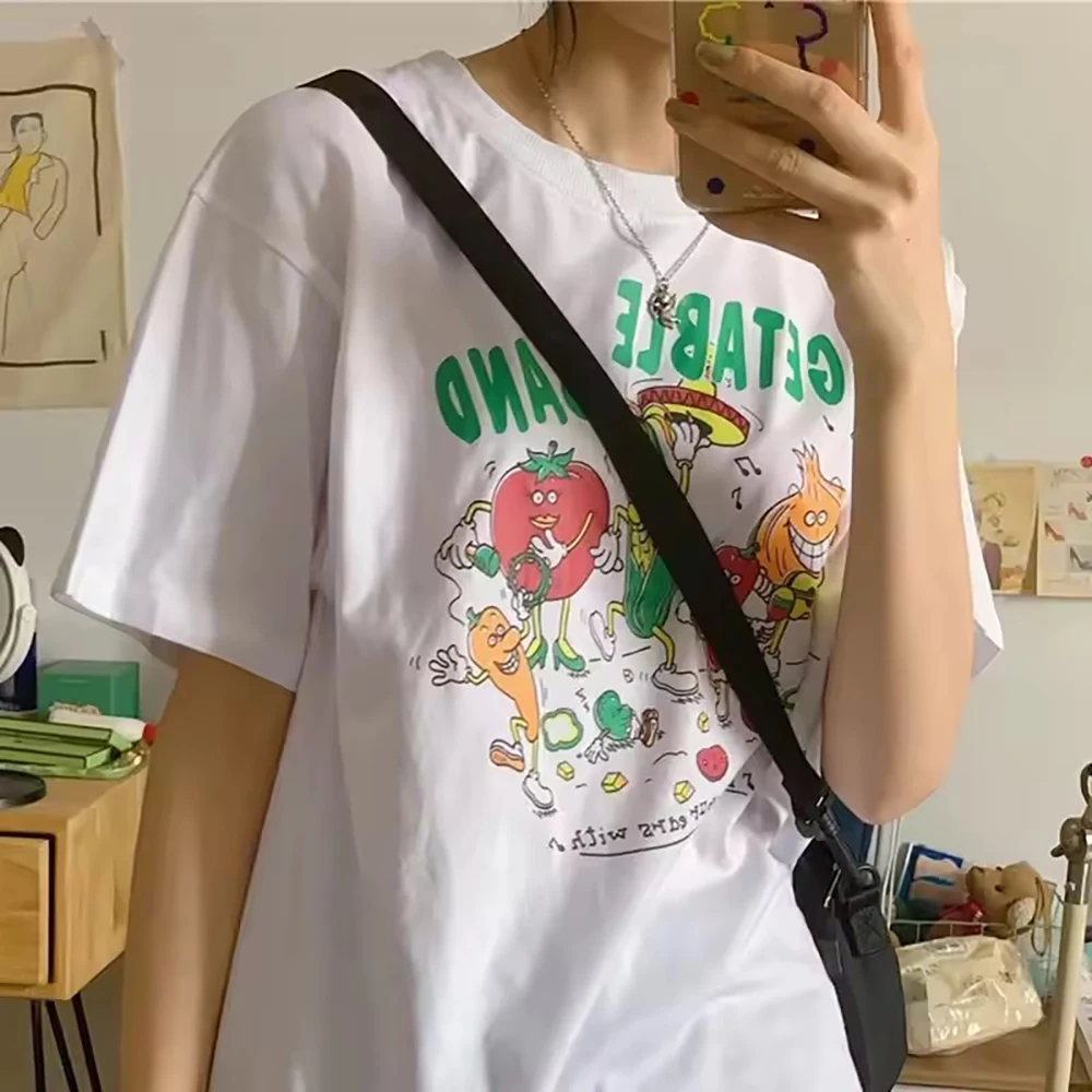 Bande végétale imprimer femmes t-shirt Harajuku Streetwear esthétique graphique t-shirt coton à manches courtes drôle femmes hauts vêtements