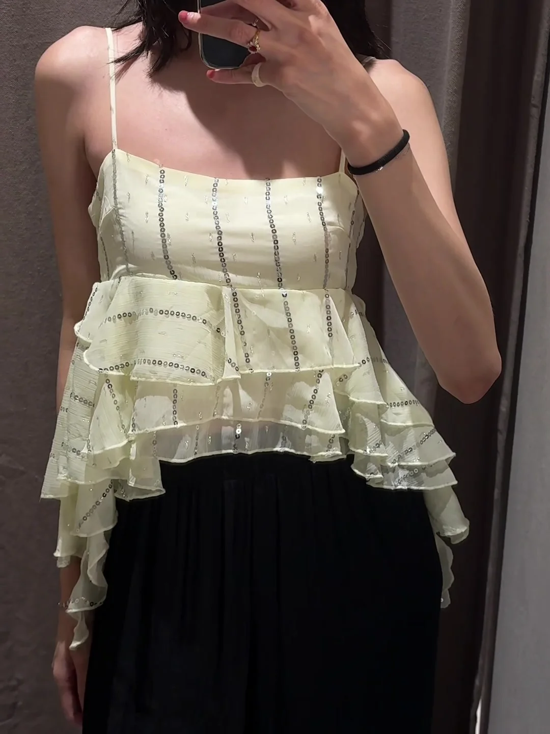 Womens Elegant Chic Sequin Skirt Suit Ruffled Halter Top or Midi Skirt 2025 Fashion Summer High Street Holiday Women Outfits