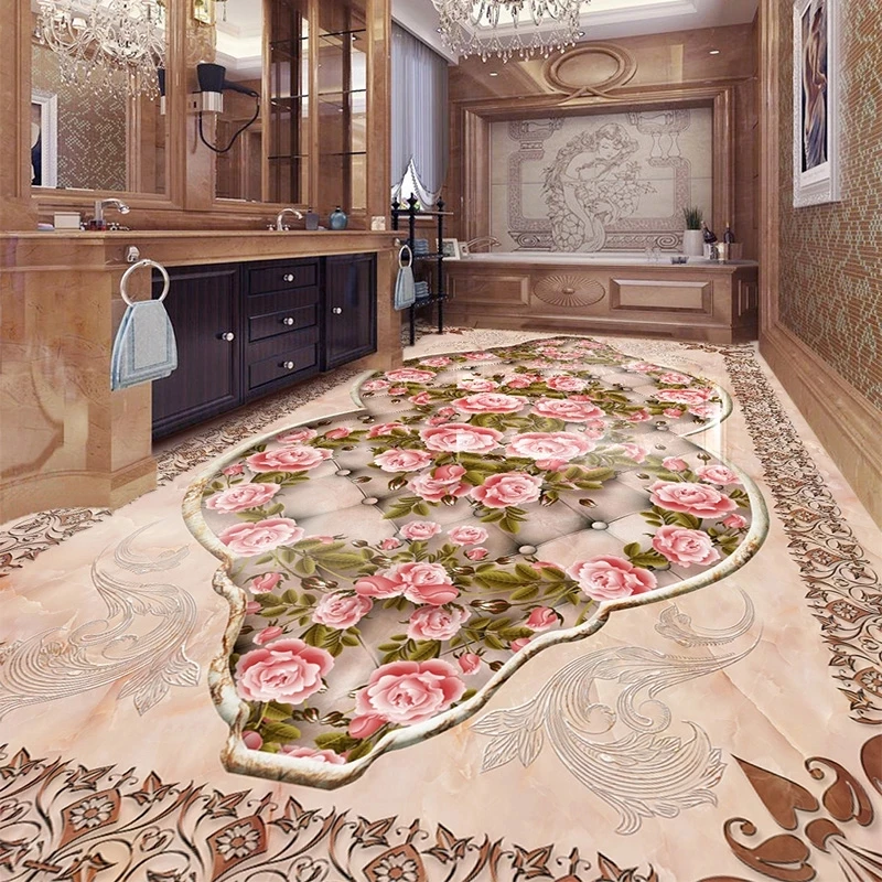 Customized products 3D Floor Tiles Wall Paper European Style Rose Photo Wallpaper Living Room Hotel Luxury Decor Mural bedroom