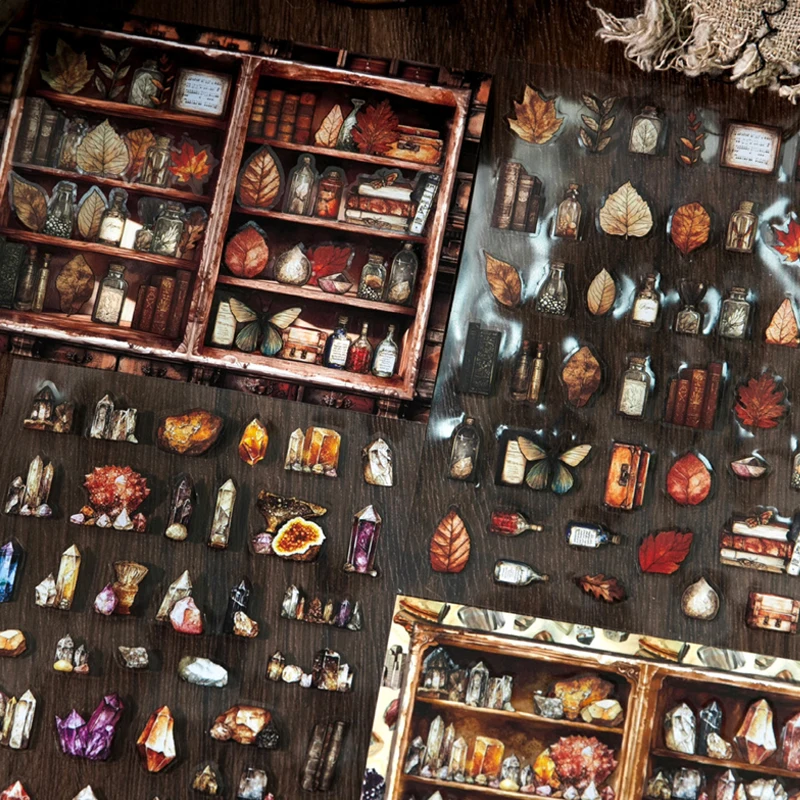 

Wendy's Cabinet Vintage Scene Stickers, Rich Elements Realistic Design, Desk Decor, Fun Leisure Crafts