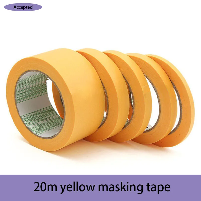 20M Yellow Masking Tape High adhesive tape suitable for Wall Decoration Car Decoration DIY Art Students Painting Use