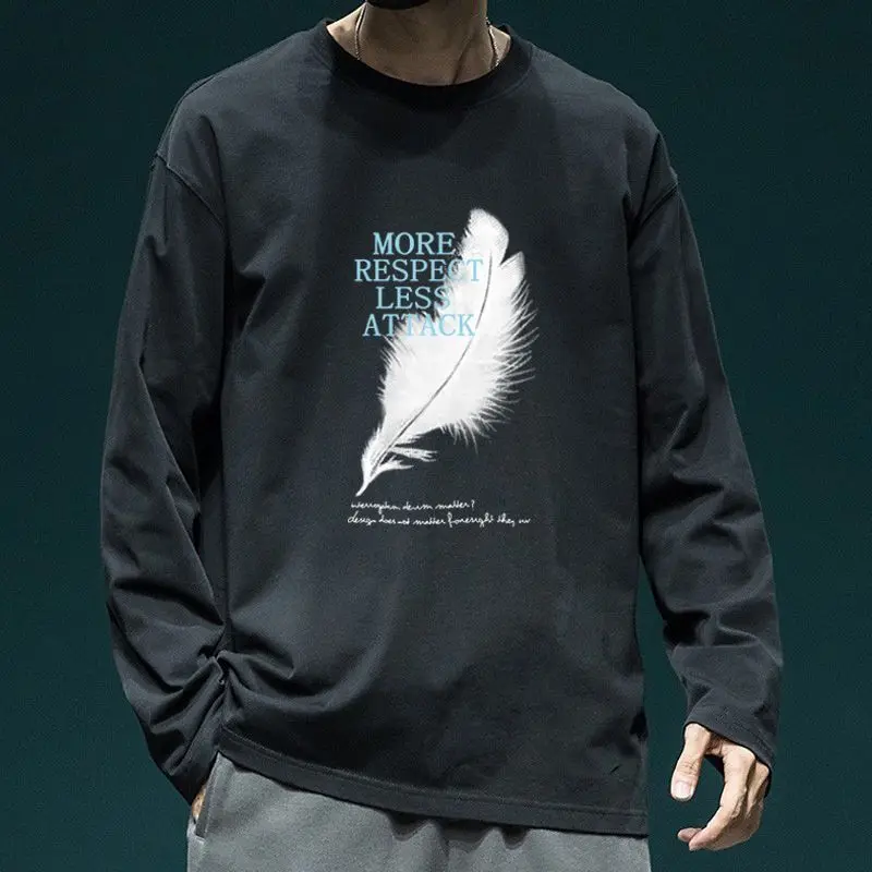 

Spring and Autumn Men's 2024 New Splicing Pullovers O-Neck Printed Letter Fashion Loose and Versatile Casual Long Sleeve Tops