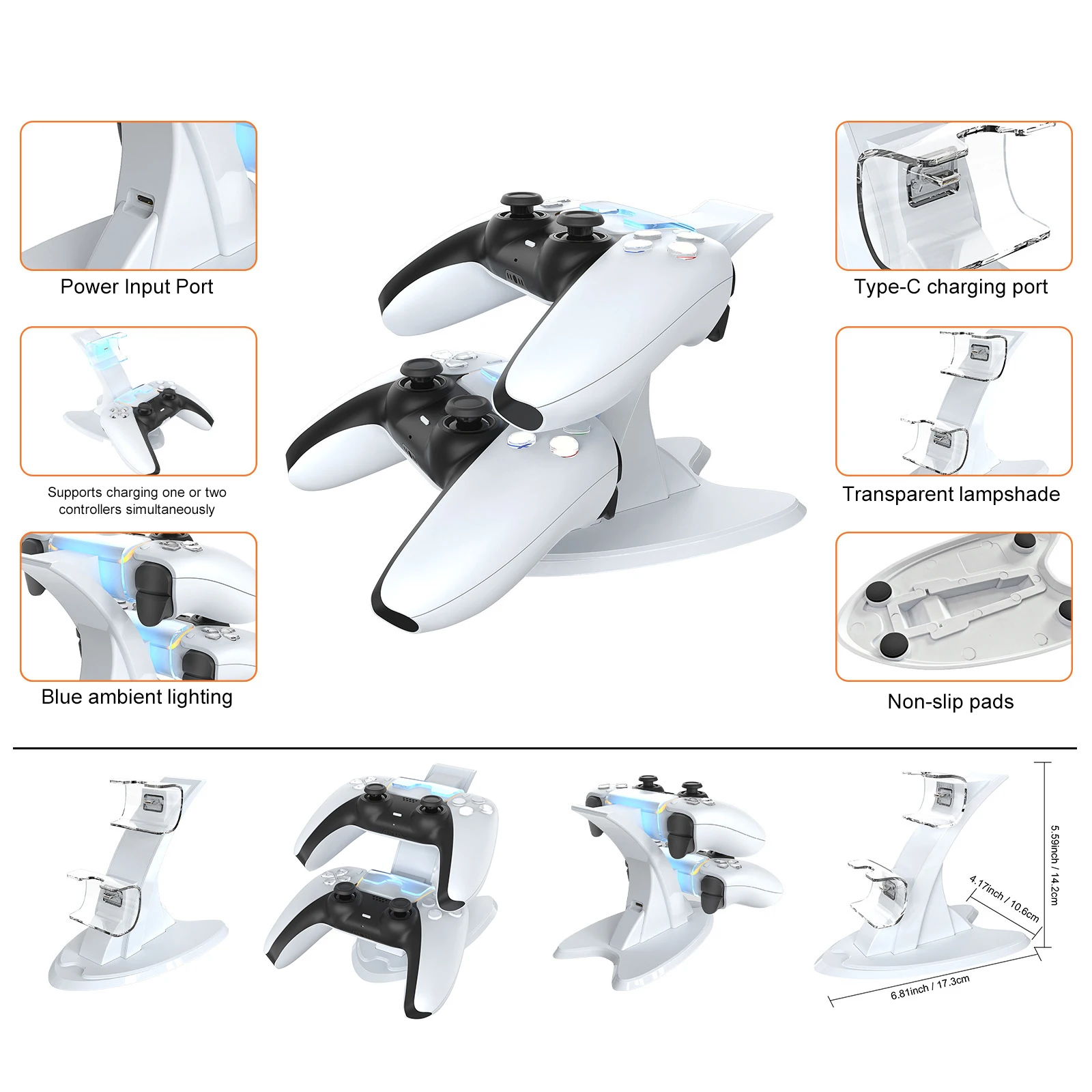 Портативное зарядное устройство для PS 5, со световым индикатором, зарядная база для геймпада, кронштейн для хранения геймпада типа C, подарок для друзей