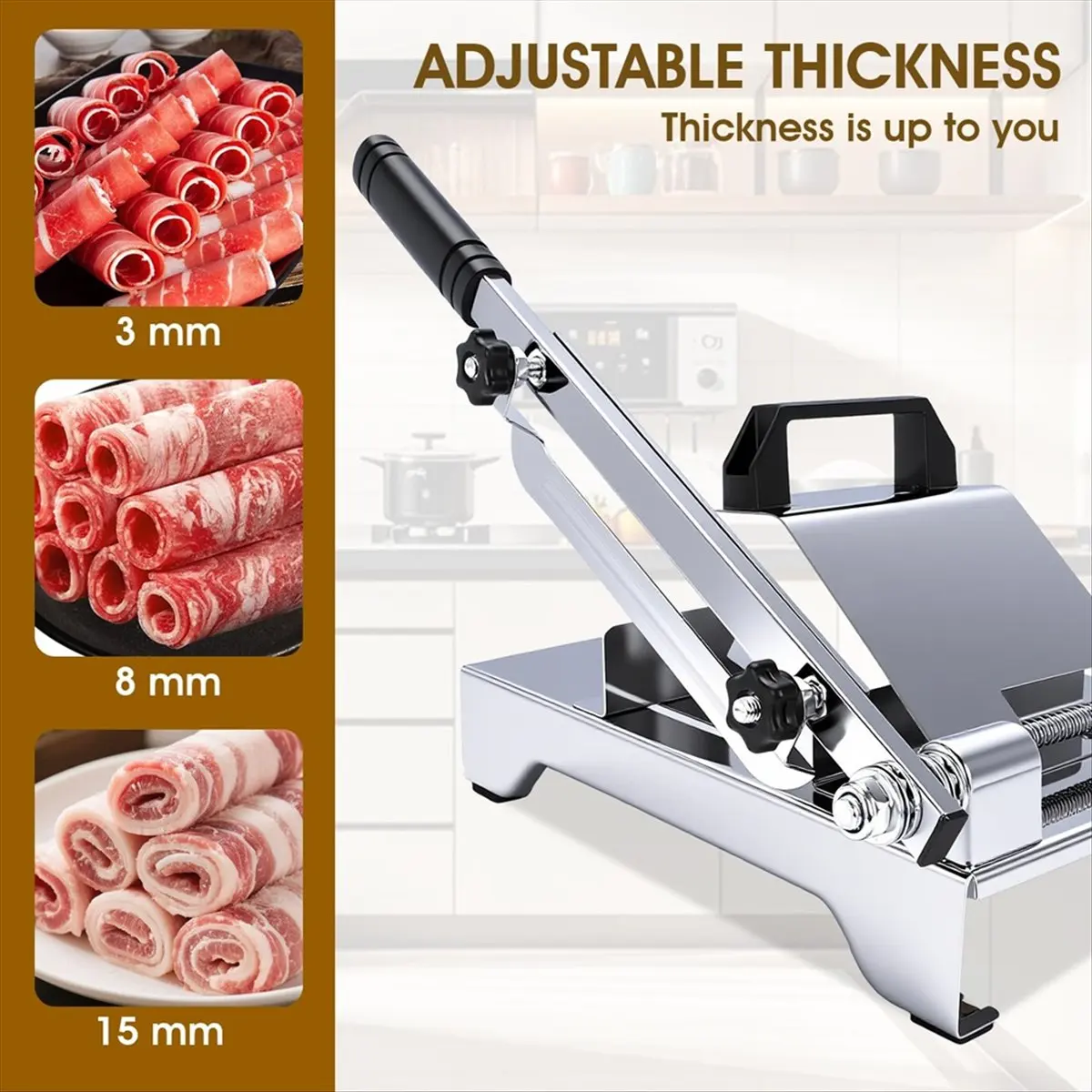Manual FrozenMeat Slicer, Adjustable Thickness Meat Slicer, Upgraded Meat Cleavers for Beef Mutton Roll Meat Cutter with Wrench