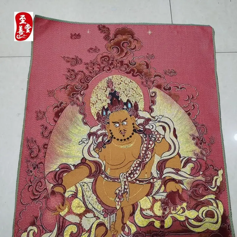 Tibet Tibetan Cloth Silk Pink god of wealth Thangka Tangka Embroidery Painting