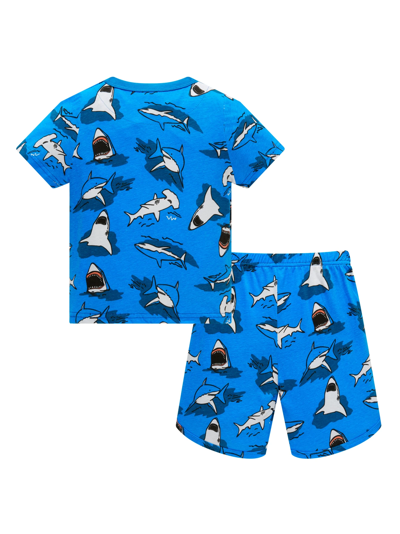 Jungen-Pyjama-Set aus 100 % Baumwolle, Cartoon-Haifisch, voll bedruckt, leicht, atmungsaktiv, Sommer-Pyjama-Shorts-Set für Kleinkinder von 1–8 Jahren – Detail 3