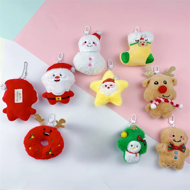 Stuffed Animals Plush Cute Santa Claus Christmas Tree Gingerbread Man Pendant Christmas Gift Plush Doll Keychain Gift for Friend