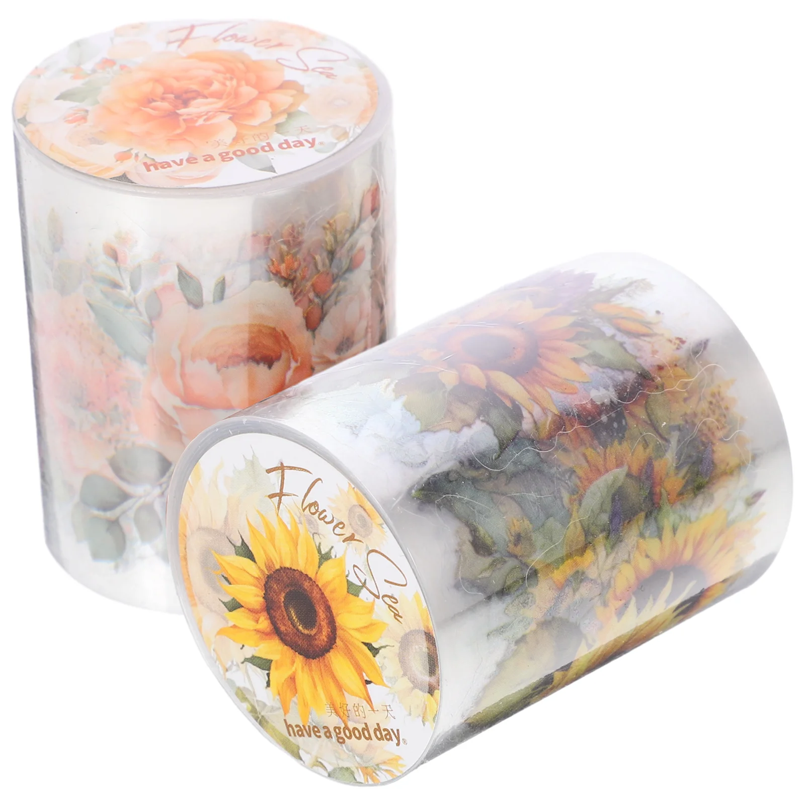 2 Rolls Sunflower Handbook Decoration Double Sided Duct Tape Books with Pet The Sticker Decorative Scrapbook