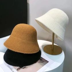 Wool Knitted Bucket Hat for Women 2024 Autumn Winter Warm Fisherman Cap Fashion Simple Japanese Unisex Harajuku Outdoor Panama