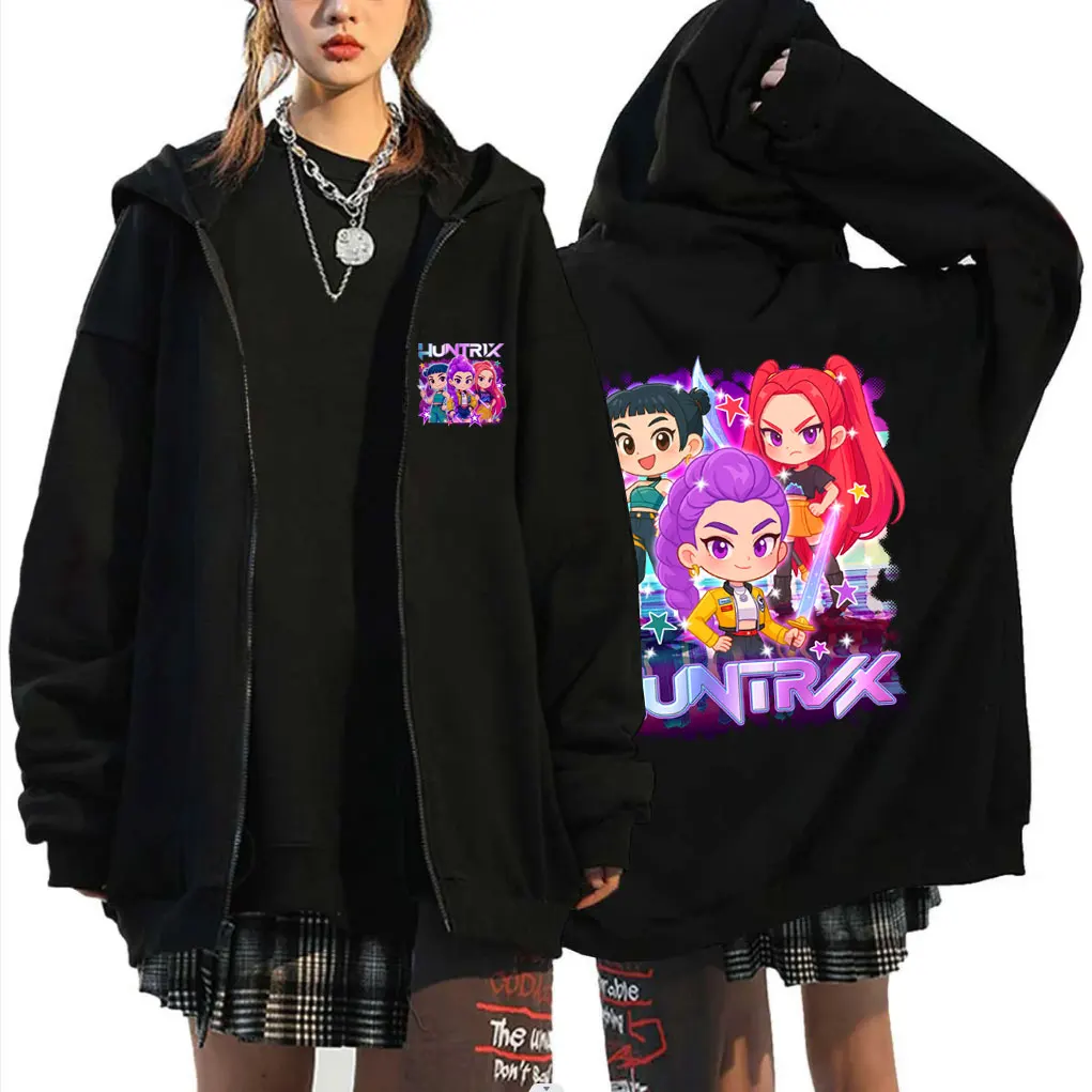 

Movie KPop Demon Hunters Rumi Mira Zoey Double Sided Print Zipper Hoodie Men Women Fashion Casual Oversized Zip Up Jacket Coat
