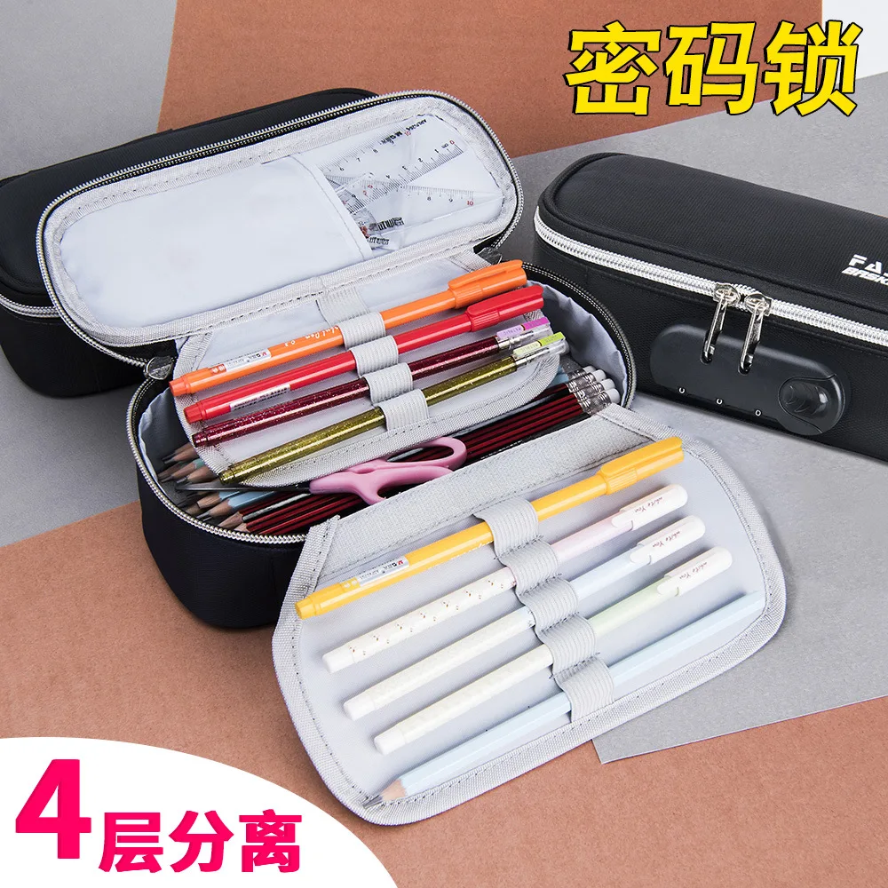 

Simple Canvas Pencil Bag Large Capacity Password Lock Portable Stationery Bag Four Wearable Large Capacity Pencil Case