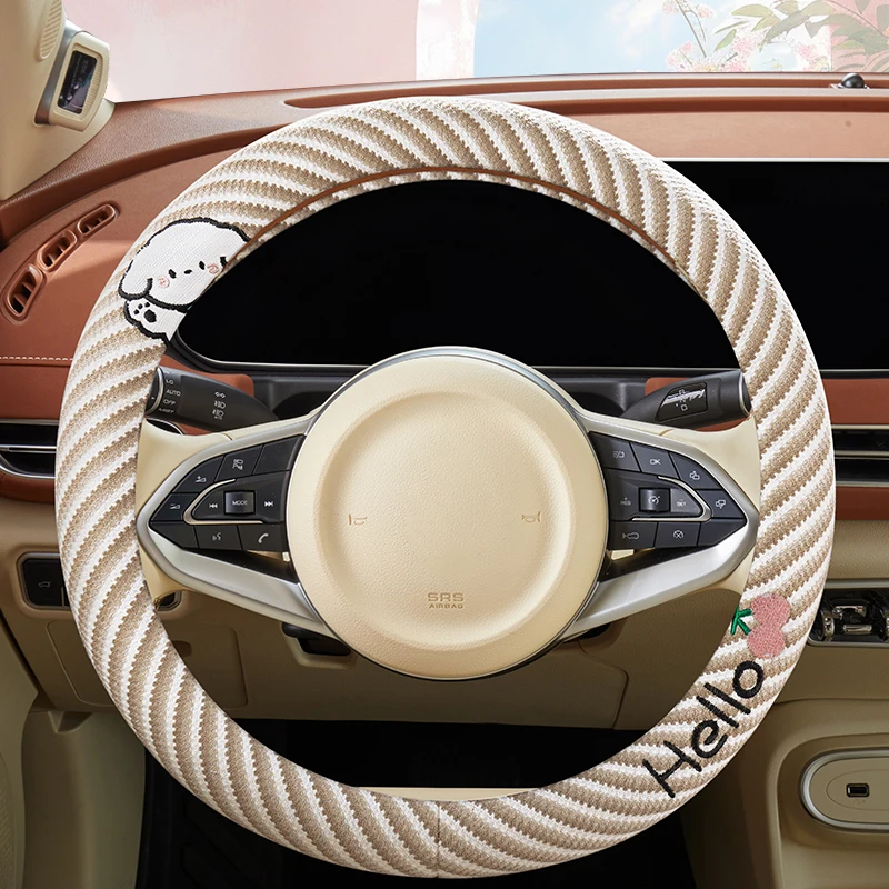 Car steering wheel cover summer linen fabric anti-slip ladies cartoon cute new style four seasons universal handlebar cover