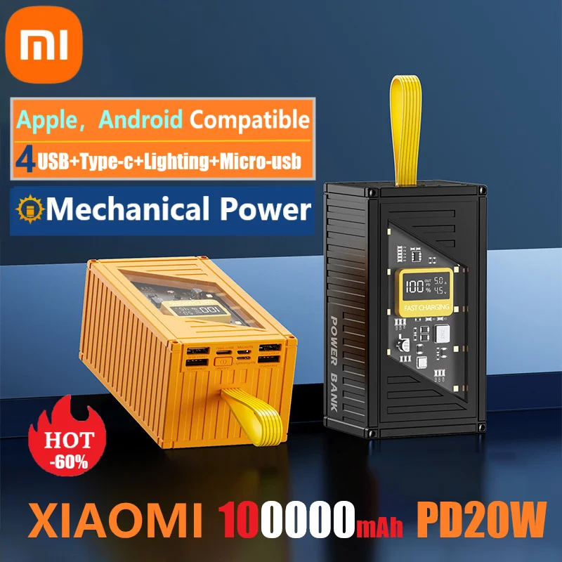 샤오미 100000mAh 대용량 기계식 보조배터리, 120WPD20W 고속 충전 외장 배터리, 4 USB 휴대용, 아이폰 신제품 