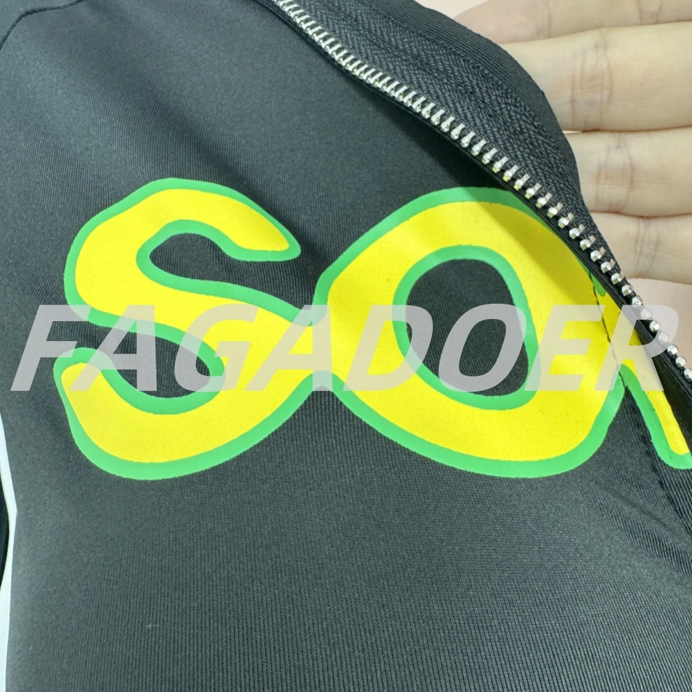FAGADOER Y2K Streetwear Fashion Letter Print 2 Pieces Set for Woman Zipper Long Sleeves Top and Pants Female Clothing Summer New