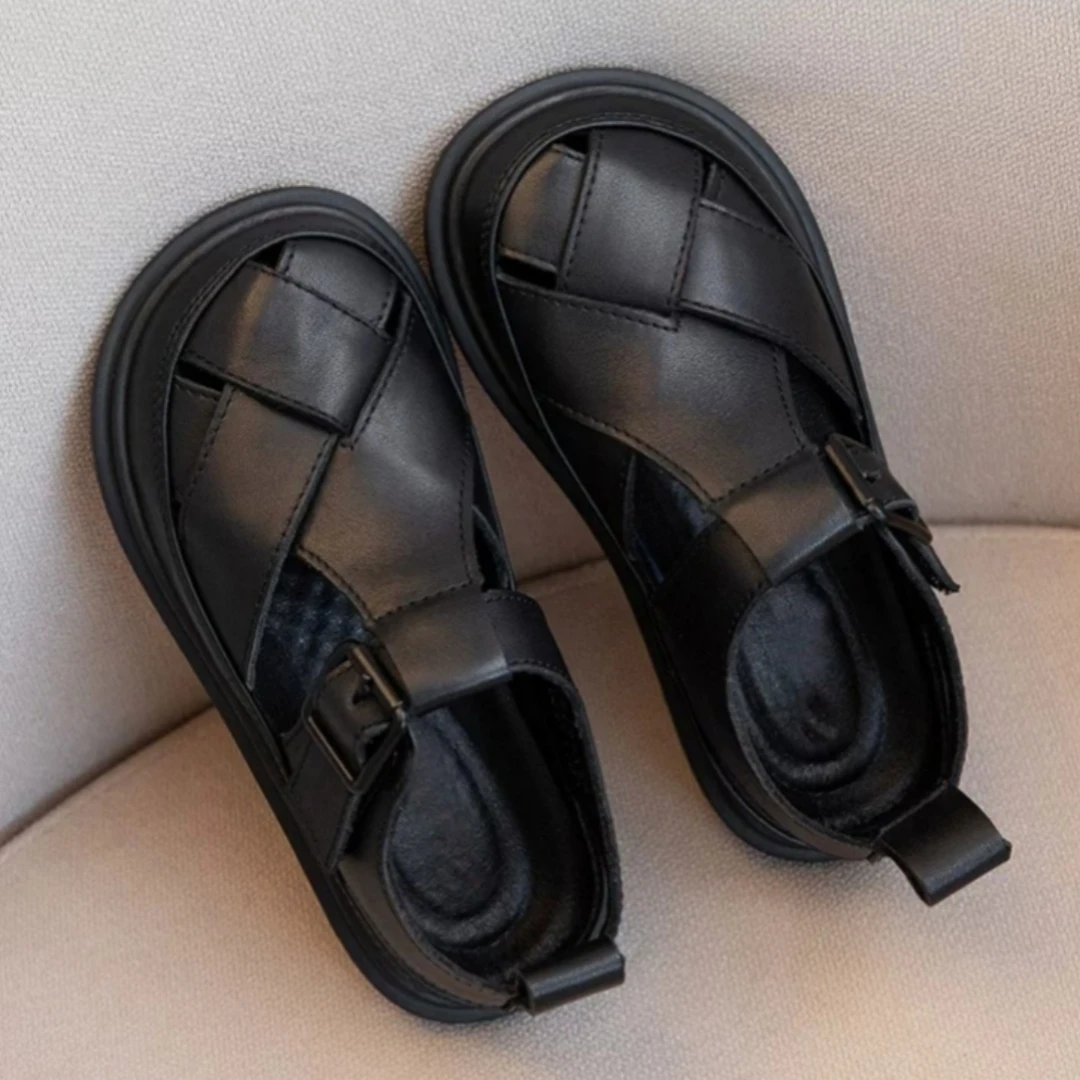 

Kids'Casual Sandals PU Leather Summer Fashion Outdoor Breathable Shoes For Girls Anti-slip Soft Bottom Black Shoes Size 26-37